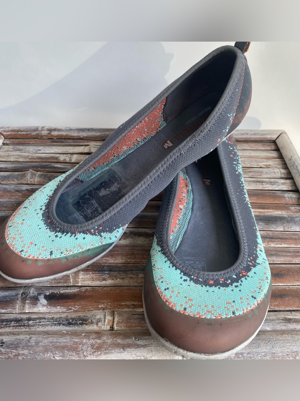 Merrell mimix meld stretchy knit ballet flats comfort shoes teal brown casual 9